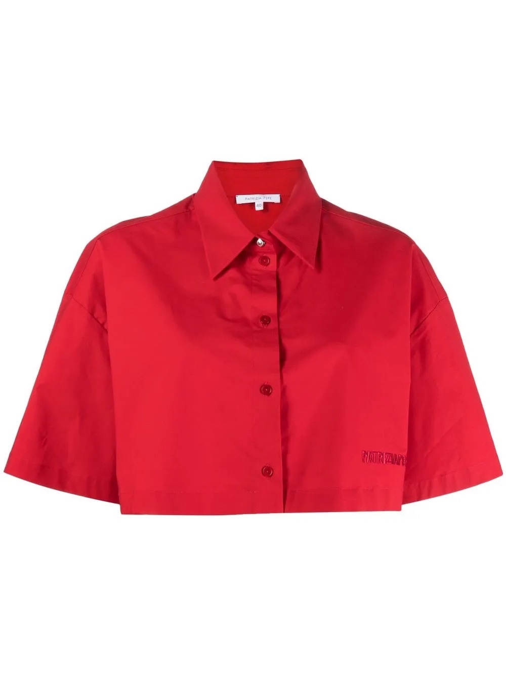 Patrizia Pepe Red Cropped Button-Up Shirt Short Sleeve Collared Cotton Sz Small